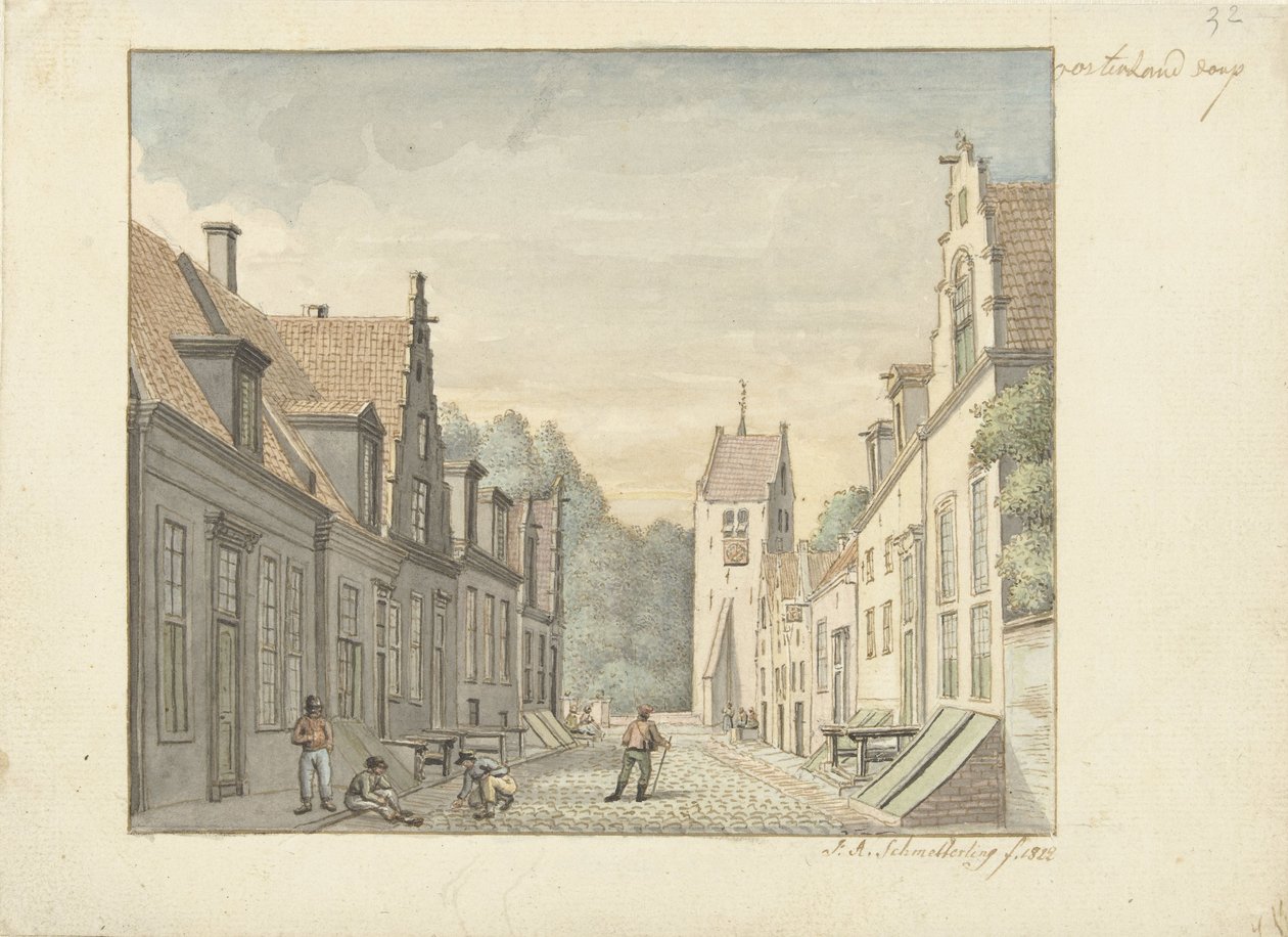 Gade i landsbyen Oosterland på Duiveland Oosterland landsby (titel på objekt) af Joseph Adolf Schmetterling