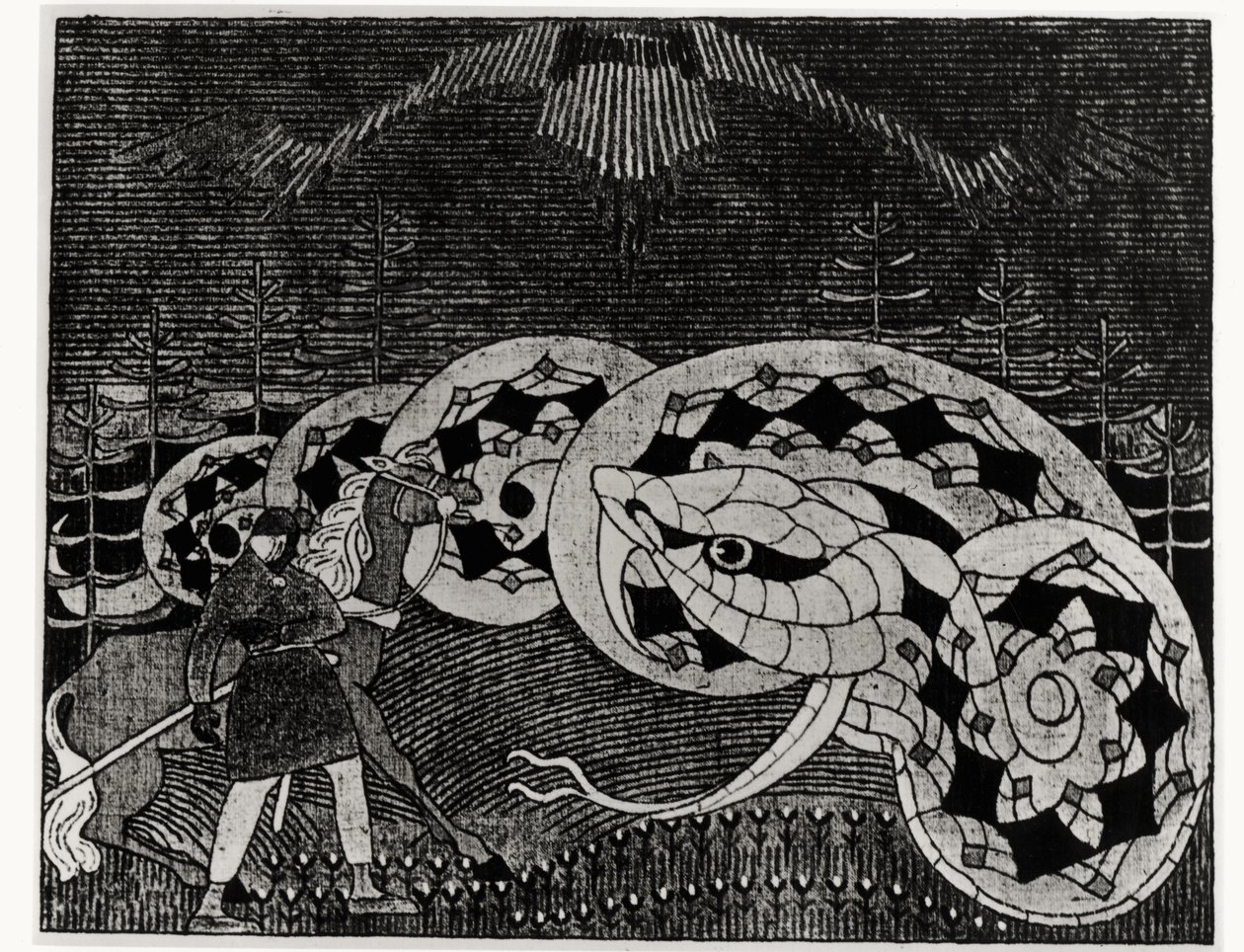 Seppo Llmarinen pløjer slangemarken, illustration fra 
