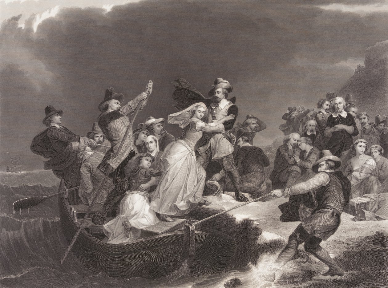 Pilgrimmene lander ved Plymouth Rock i 1620 af Joseph Andrews