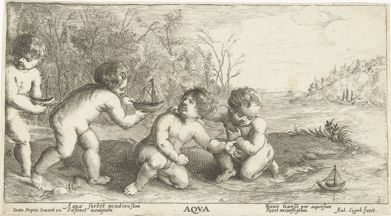 Børn leger med både Aqva (titel på objekt) af Joseph Antoine Cochet