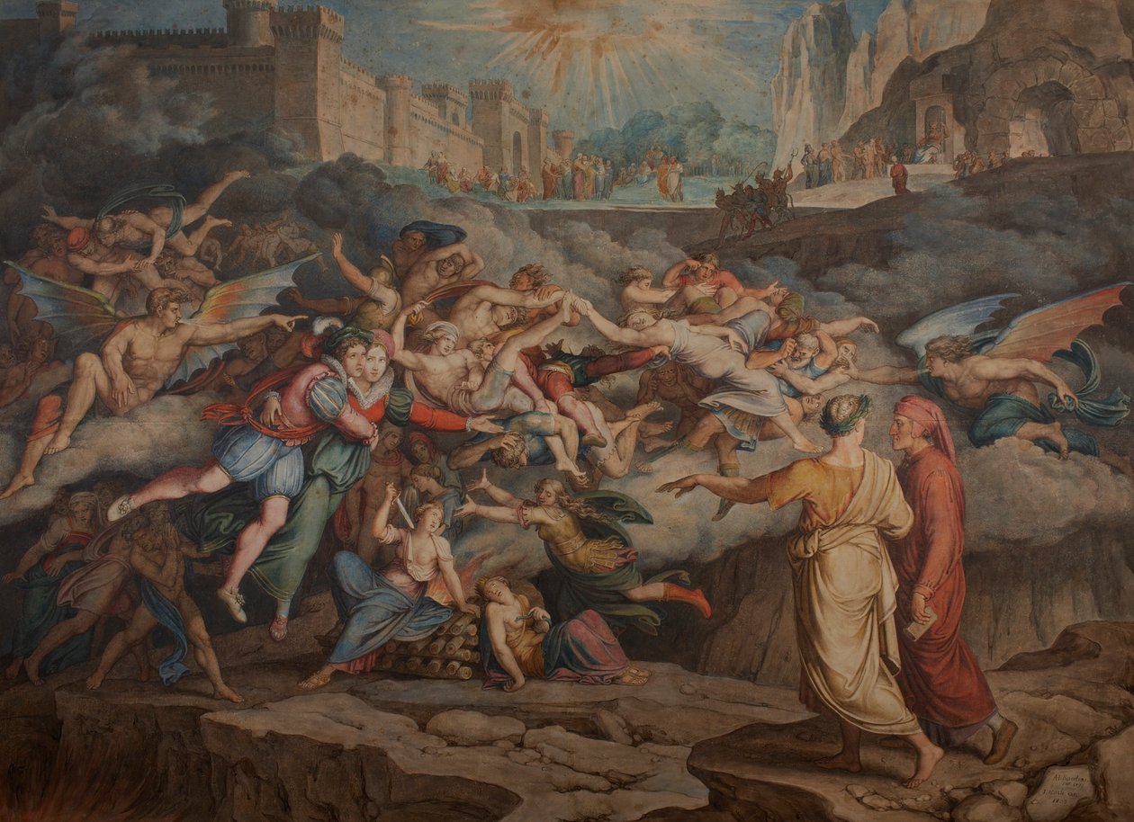 Dante og Virgil i helvedes anden cirkel, 1823. af Joseph Anton Koch