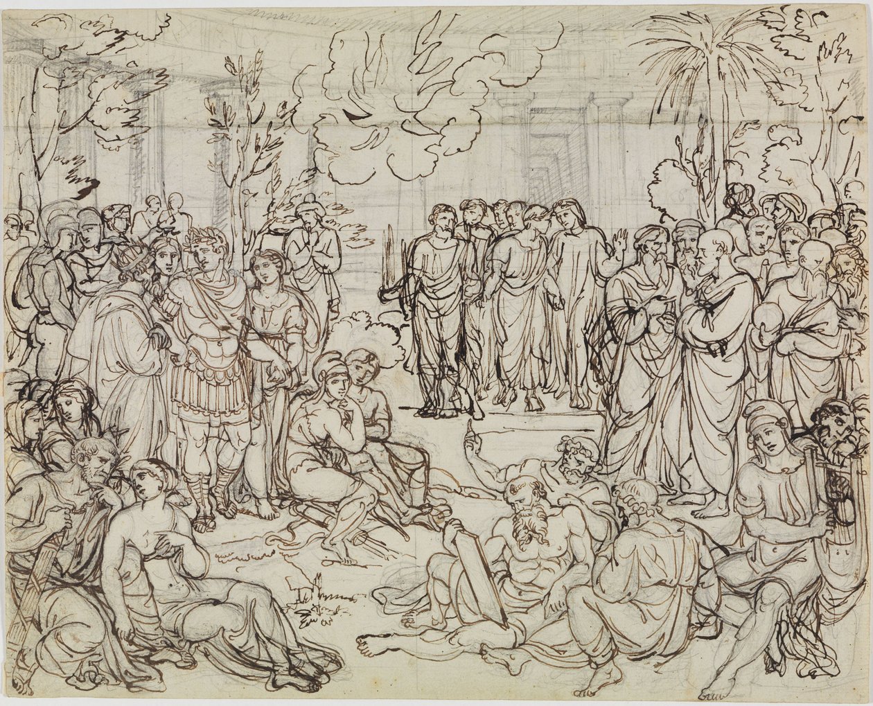 Dante og Vergil blandt hedningerne i Limbo (Dantes Inferno, sang 4, v. 52) af Joseph Anton Koch