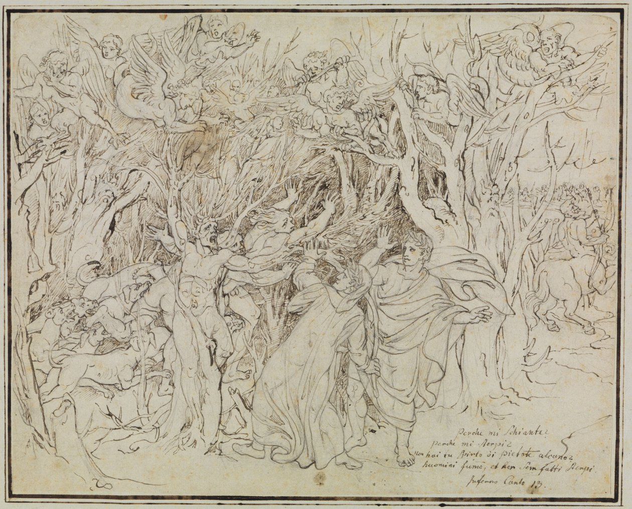 Dante og Vergil i selvmordernes skov (Dantes »Inferno«, 13. sang) af Joseph Anton Koch