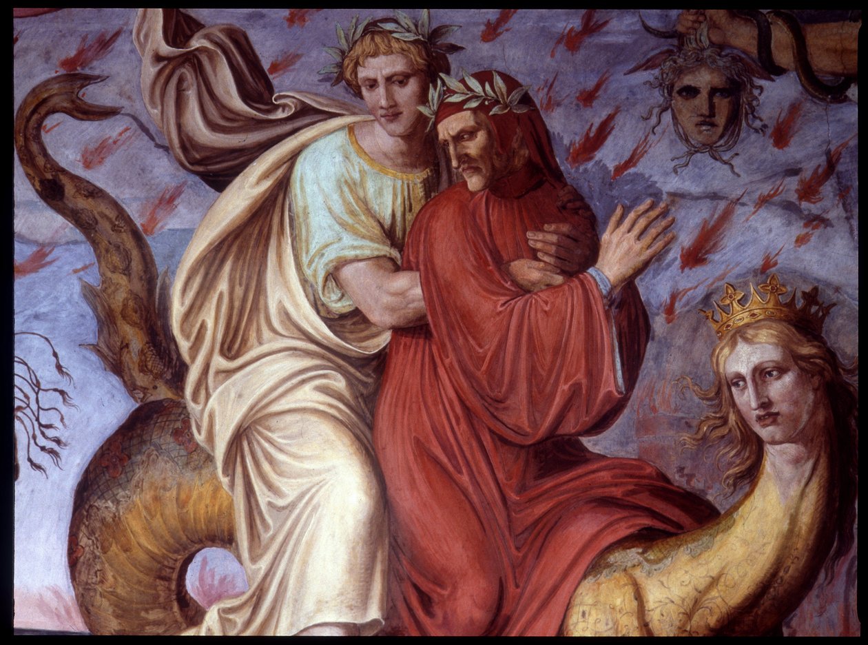 Dantes guddommelige komedie - Detalje, der repræsenterer forfatteren. Fresco af Joseph Anton Koch, Casino Massimo, Rom af Joseph Anton Koch