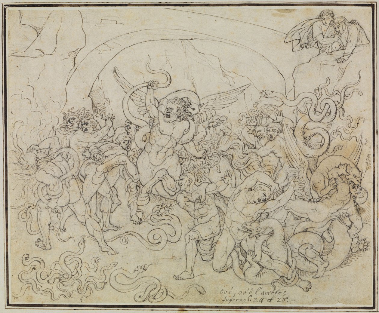 Tyvenes straf i slangernes og dragernes dal (Dantes Inferno, sang 25, V 17) af Joseph Anton Koch