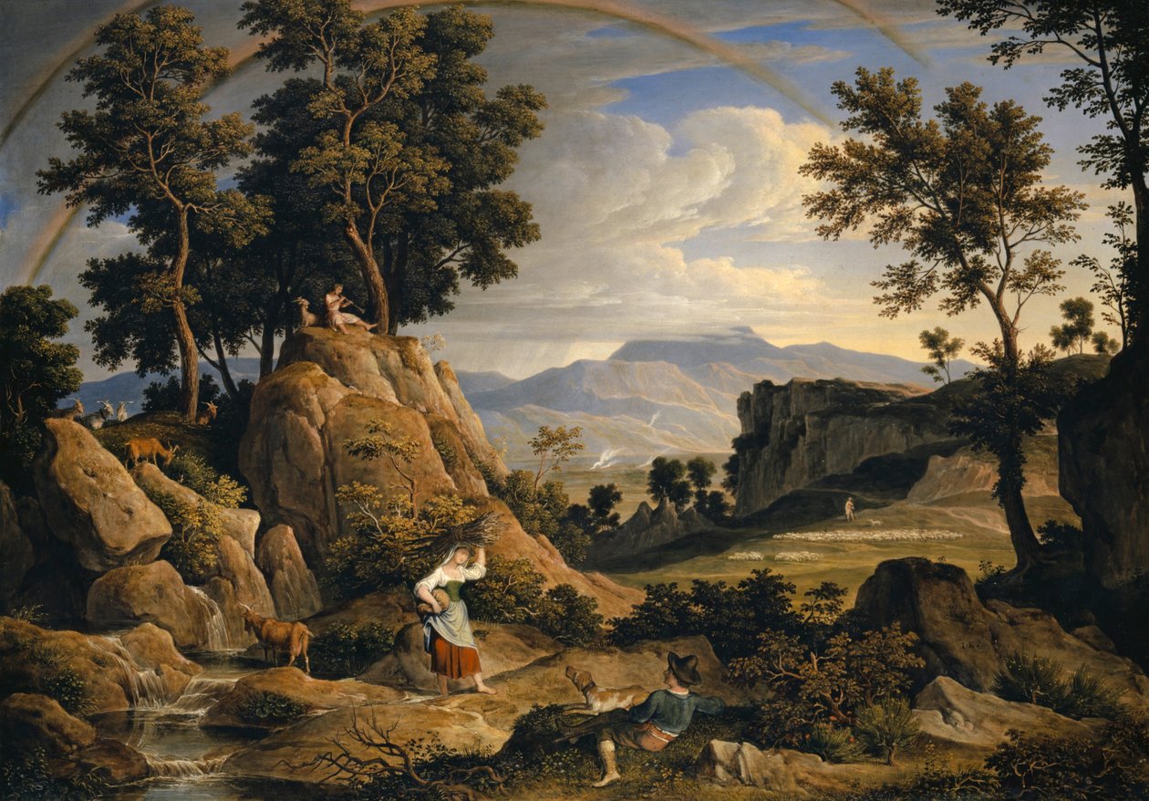 Landskab nær Olevano med regnbue, 1823-24 af Joseph Anton Koch