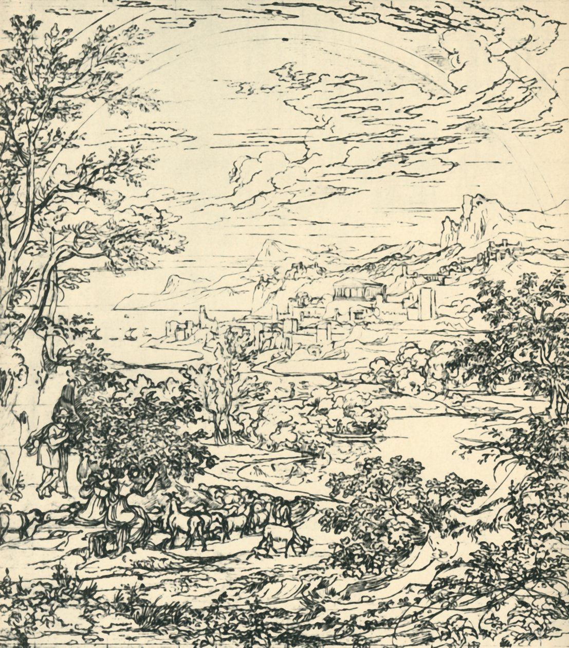 Landskab med regnbue, slutningen af det 18.-begyndelsen af det 19. århundrede, 1943. af Joseph Anton Koch