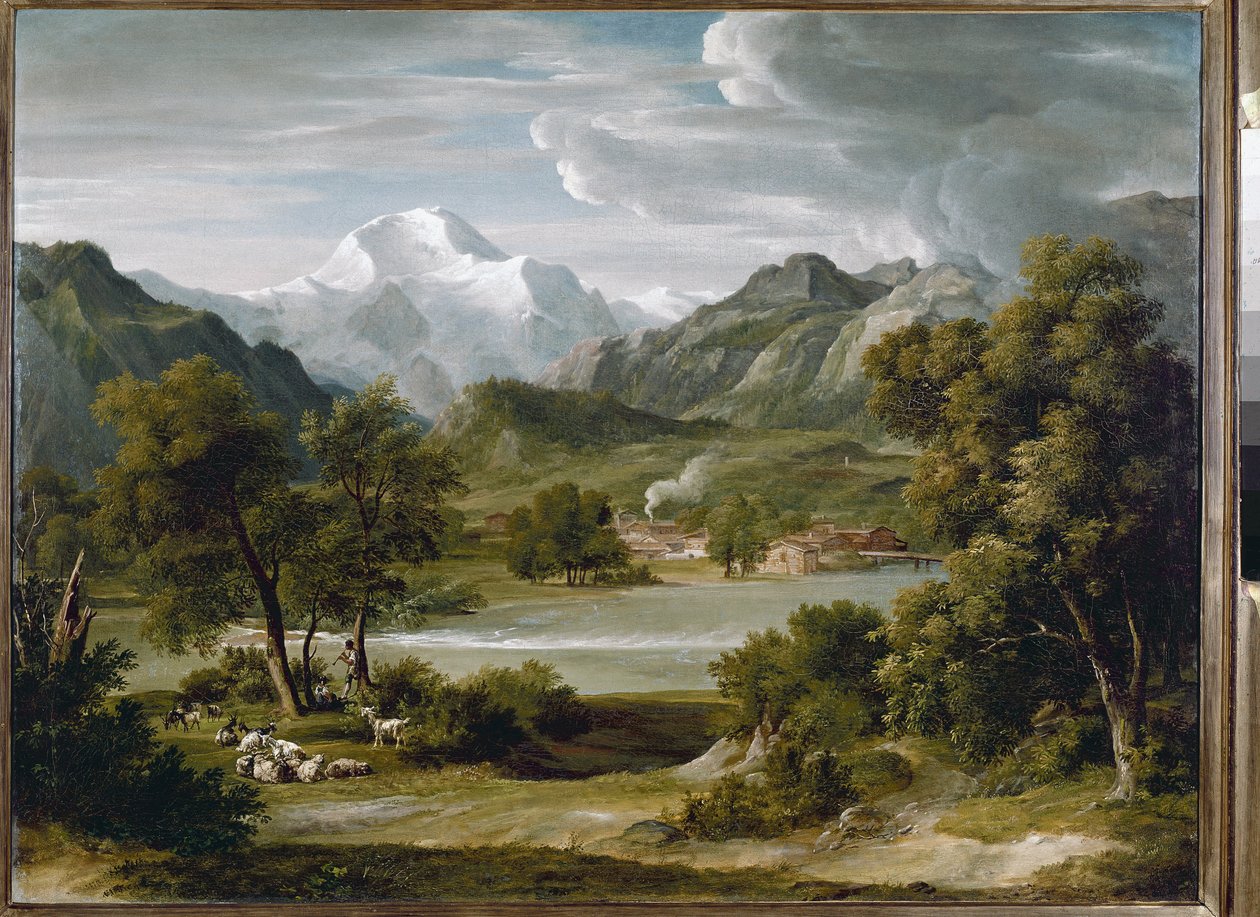 Lauterbrunnen-dalen nær Unterseen med udsigt over Jungfrau (Schweiz) (olie på lærred, ca. 1821) af Joseph Anton Koch