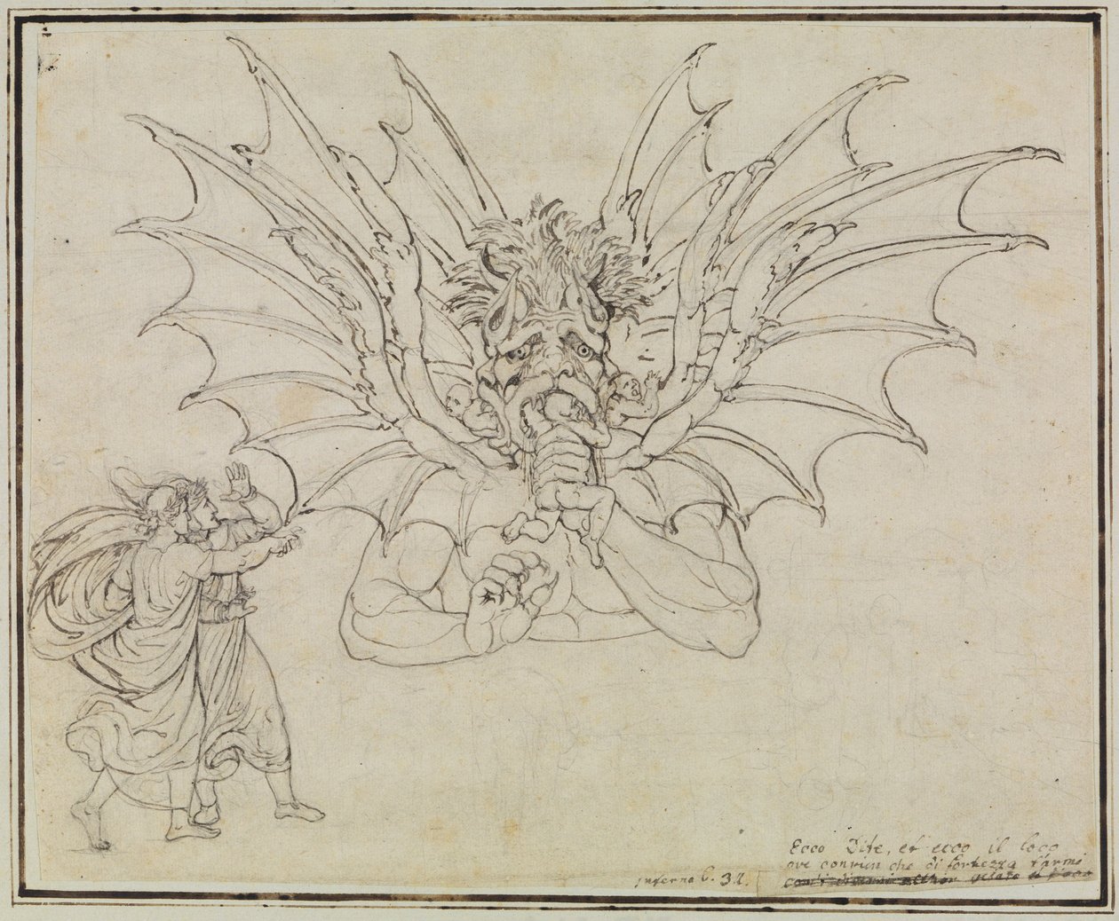 Lucifer (Dantes Inferno, Canto 34, vers 37) af Joseph Anton Koch