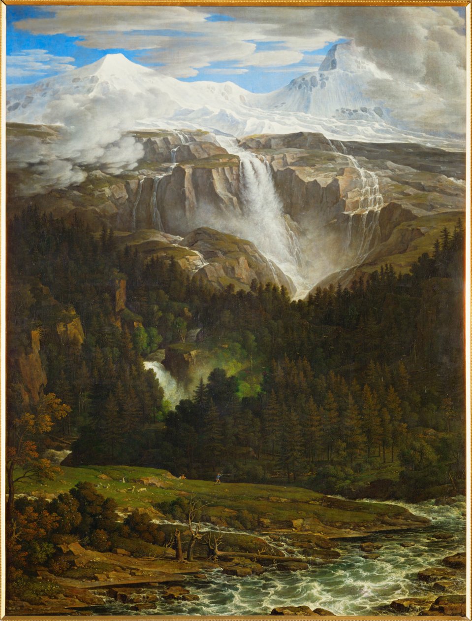 Schmadribach-vandfaldet i Lauterbrunn-dalen, Berner Oberland, Schweiz ... (olie på lærred) af Joseph Anton Koch