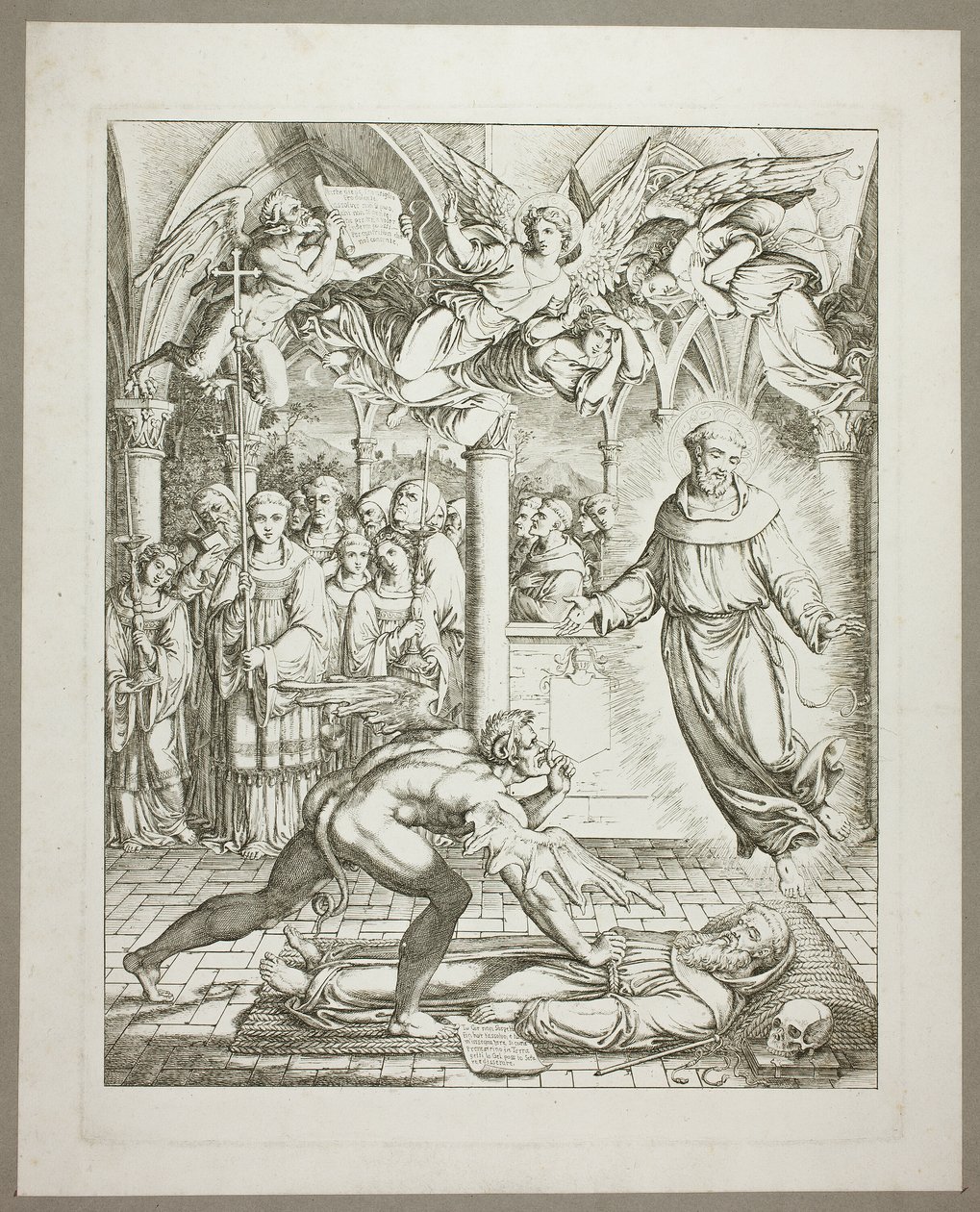 Kampen mellem Djævelen og Frans af Assisi om Guido da Montefeltros sjæl, planche tre fra Darstellungen aus Dante