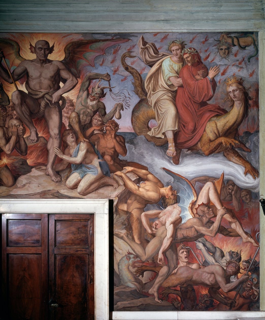Helvede fra Dantes The Divine Comedy - Detail - Fresco af Joseph Anton Koch