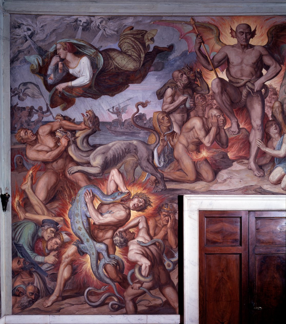 Helvede fra Dantes The Divine Comedy - Detail - Fresco af Joseph Anton Koch