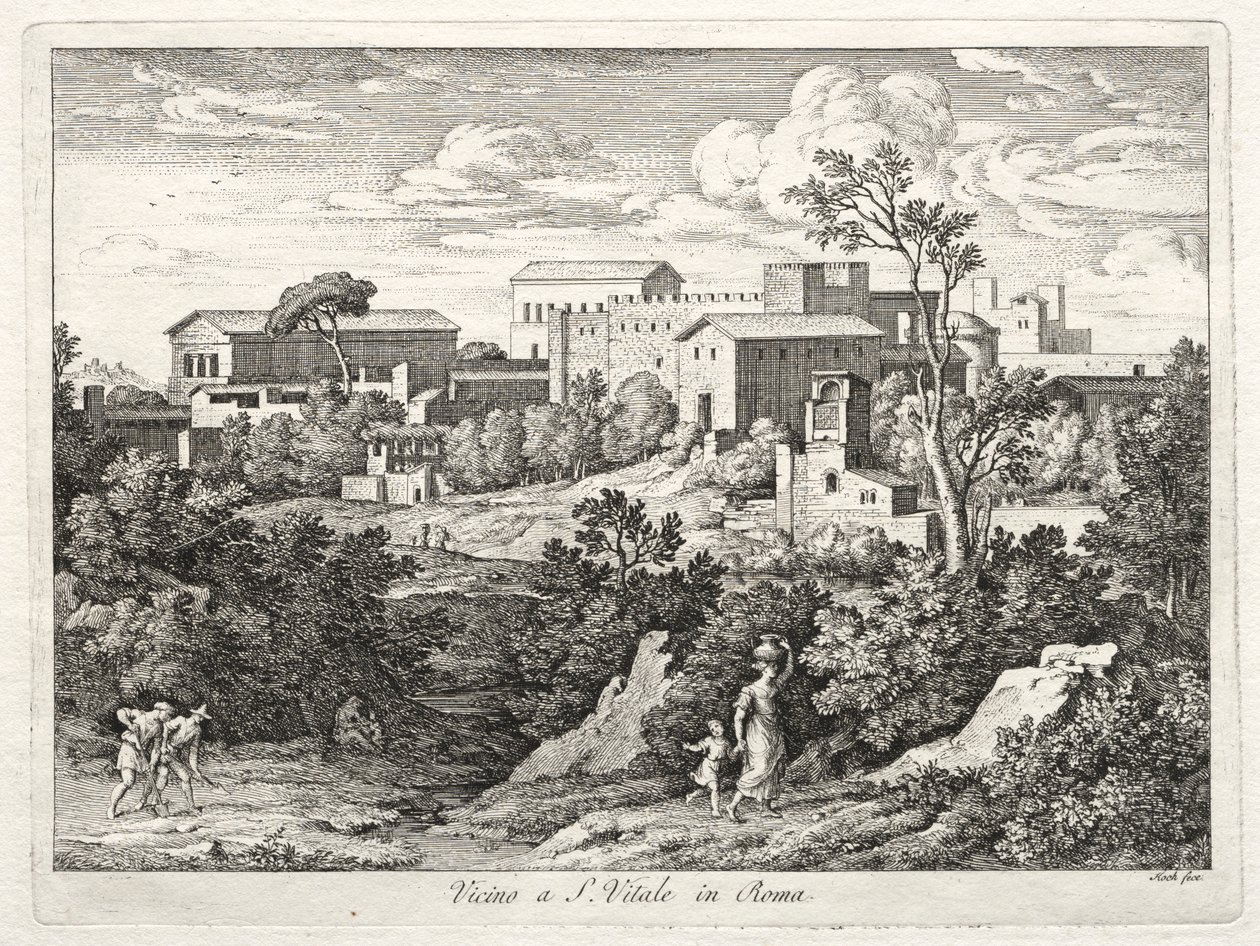 Udsigt over San Vitale, Rom, ca. 1810. af Joseph Anton Koch
