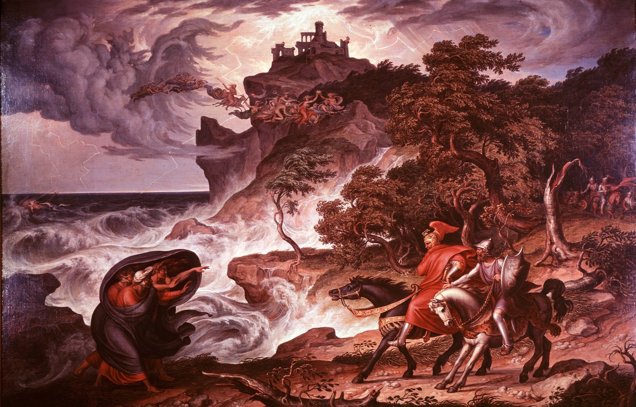 Macbeth og heksene, 1835 af Joseph Anton Kock