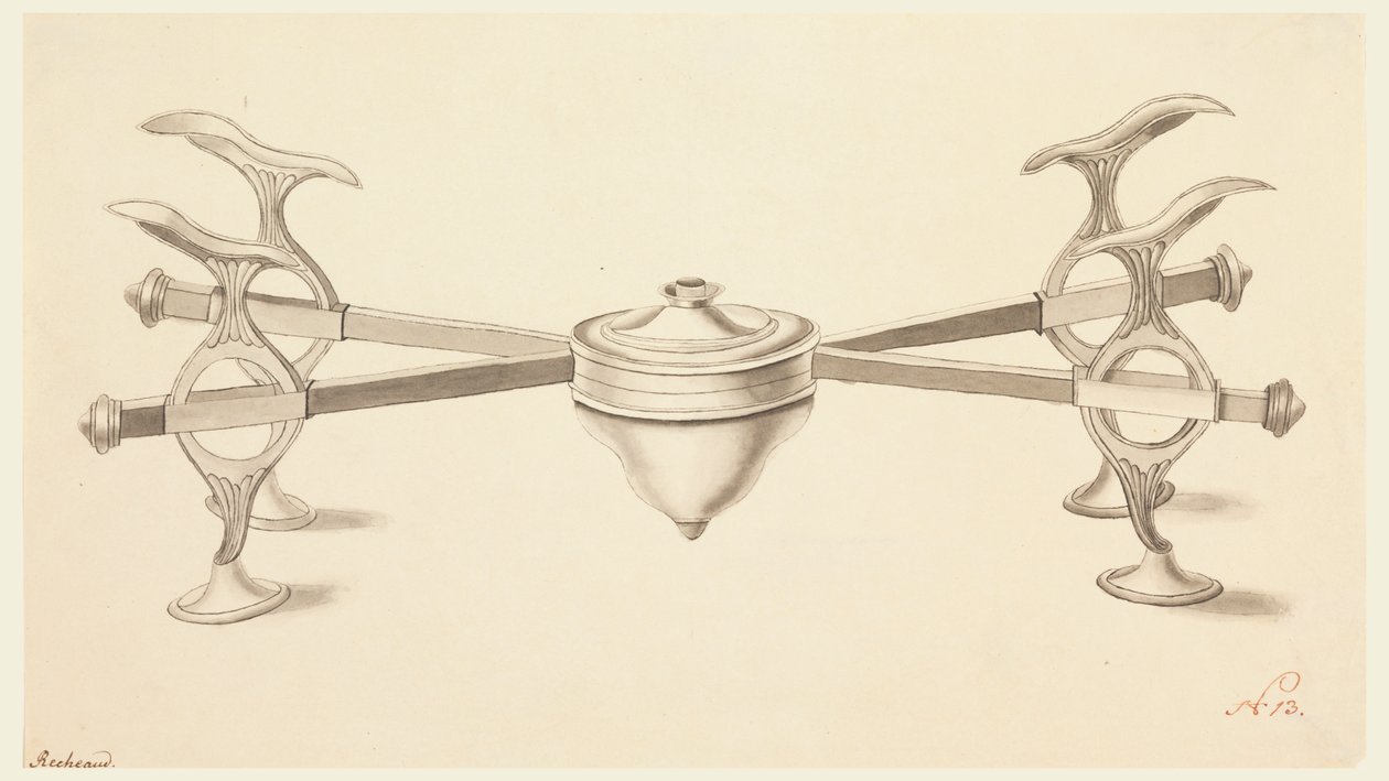 Design til et parabolstativ med forlængede arme og en lille spritlampe af Joseph Anton Seethaler Ii