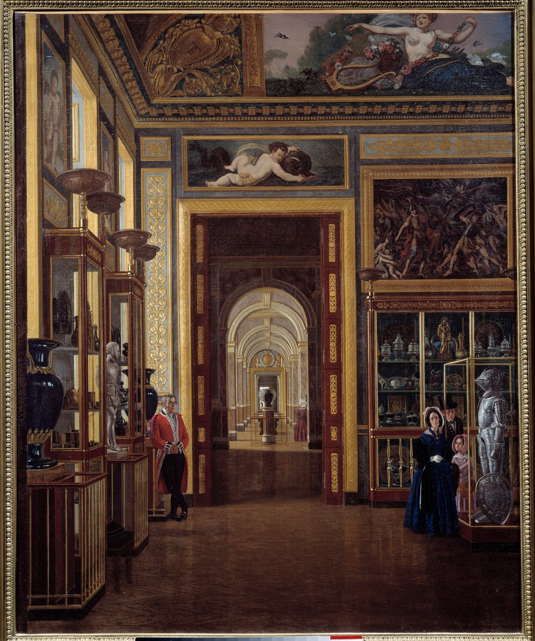 Smykkerummet ved Louvre og enfilade af Charles X-rummene. Maleri af Joseph Auguste (1800-tallet) af Joseph Auguste