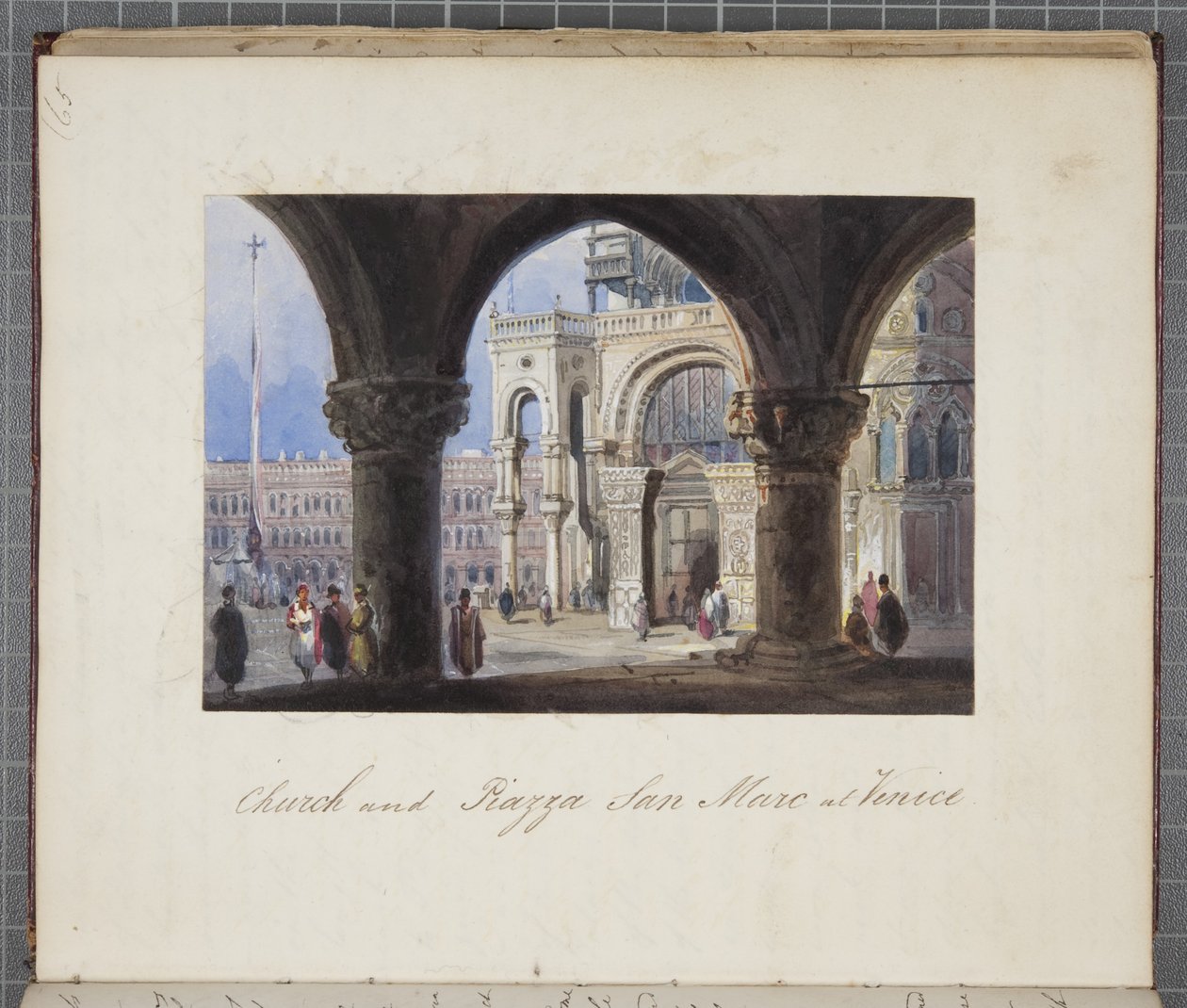 Kirke og Piazza San Marc i Venedig, indsat i Thomas Moodys Journal af en tur gennem Schweiz og Italien, 1822 (wc på papir) af Joseph Axe Sleap