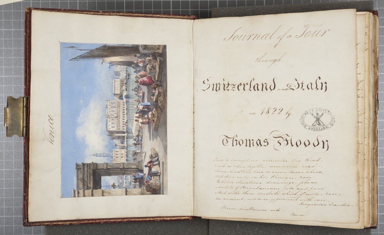 Venedig, indsat på titelsiden af Thomas Moodys Journal of a tour through Schweiz and Italy, 1822 (wc på papir) af Joseph Axe Sleap