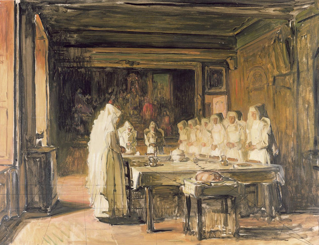 The Sisters of the Hospice de Beaune Saying Grace, slutningen af det 19. århundrede af Joseph Bail