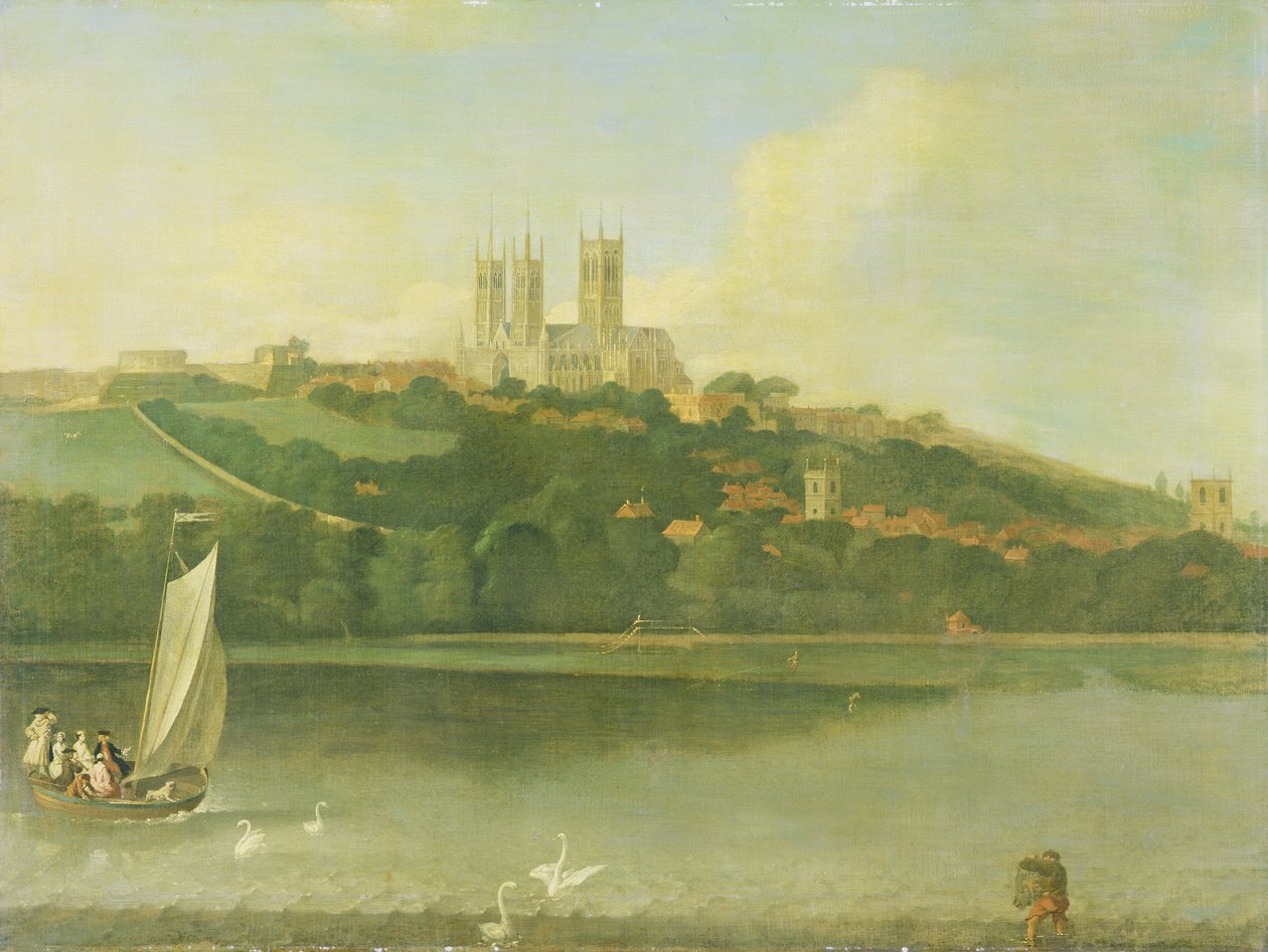 En udsigt over katedralen og byen Lincoln fra floden, c.1760 af Joseph Baker