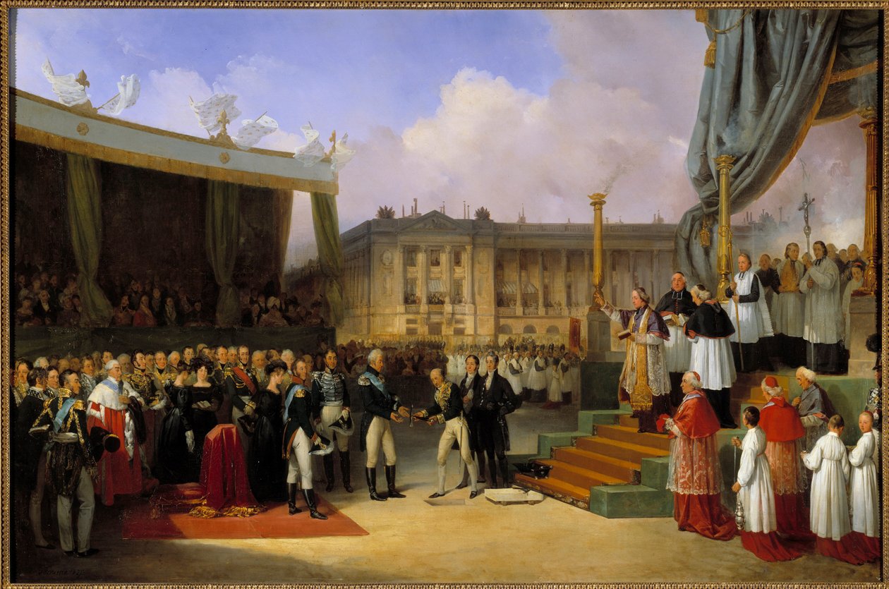 Charles X lægger og lægger den første sten af monumentet til minde om Ludvig XVI den 3. maj af Joseph Beaume