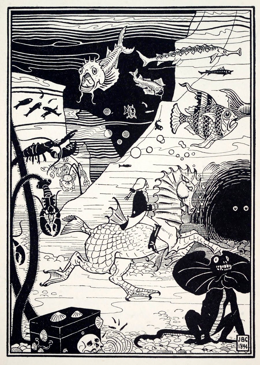 Der var et stort udvalg af høje, ædle træer, fyldt med marine frugter, såsom hummere ..., 1895. af Joseph Benwell Clark