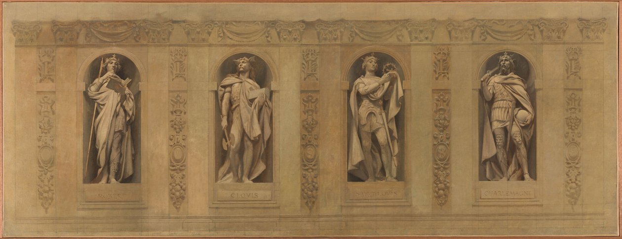 Skitse til Saint-Paul-Saint-Louis-kirken: Robert le Pieux. Clovis. Saint Louis. Charlemagne, mellem 1873 og 1875 (olie på lærred) af Joseph Blanc