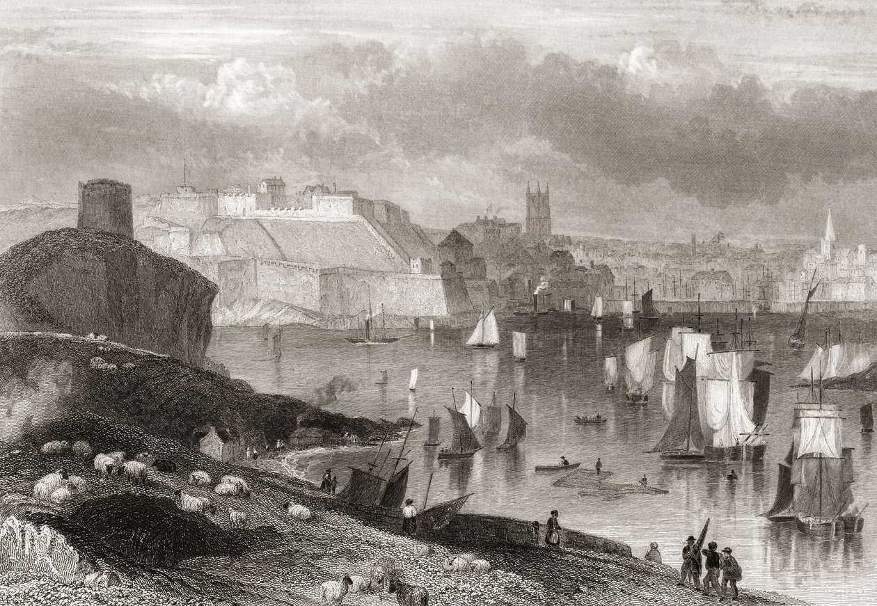 Plymouth, Devon, set fra Mount Batten (print) af Joseph Brown