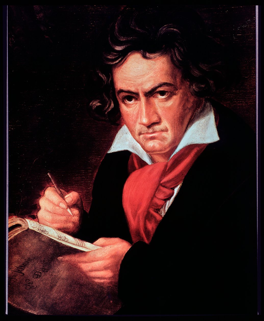 Portræt af den tyske komponist Ludwig van Beethoven, der skriver Missa solemnis. (maleri af Joseph Carl (after) Stieler