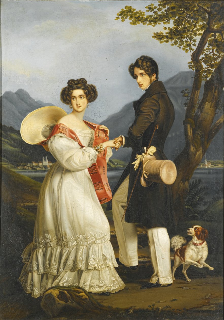 Hertug Maximilian Joseph i Bayern og Ludovika af Bayern ved Schloss Tegernsee af Joseph Carl Stieler