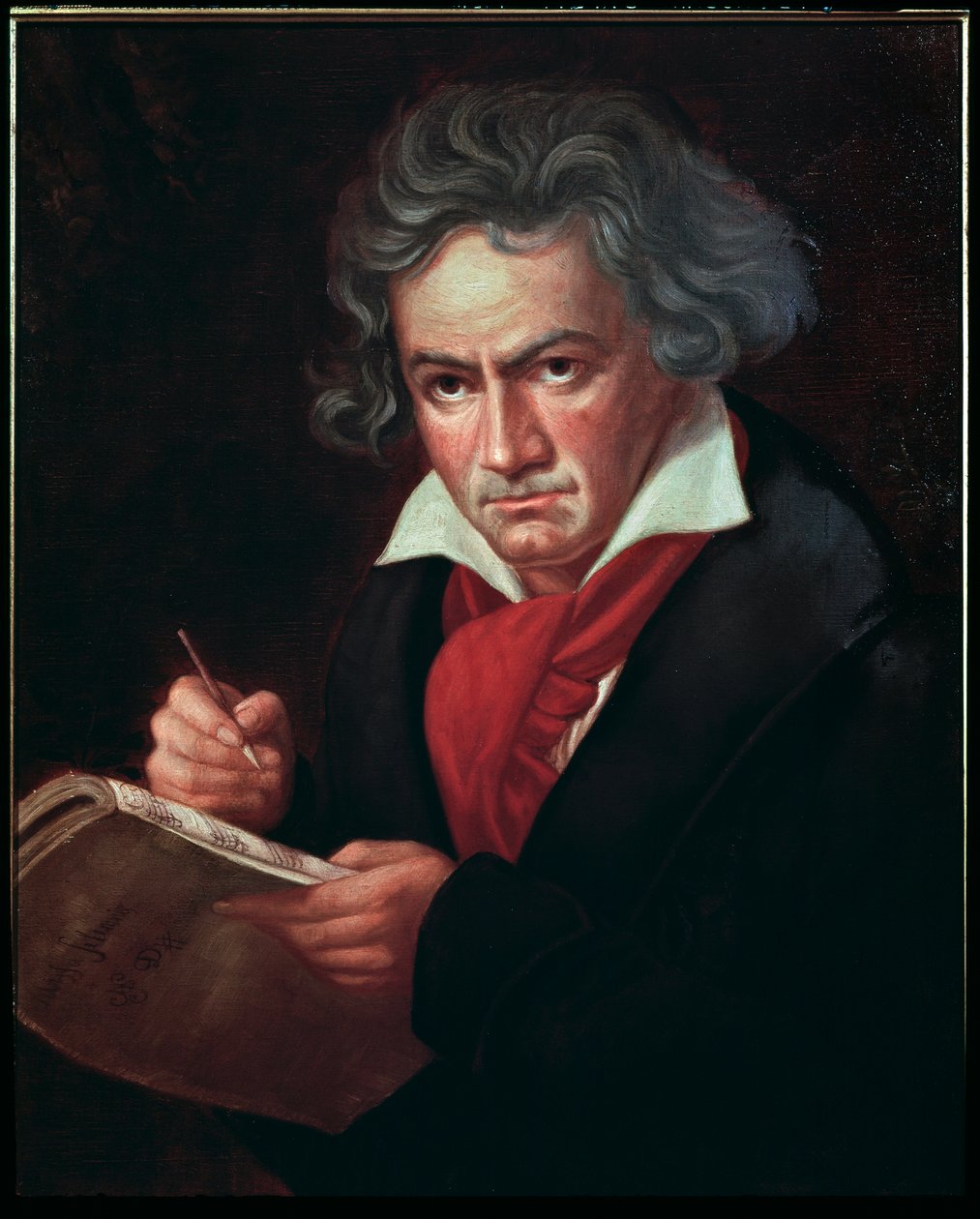 Portræt af Ludwig van Beethoven (1770-1827), tysk musiker, der komponerer Missa solemnis” (Ludwig van Beethoven (1770-1827) Tysk komponist, komponerer en messe) Maleri af Karl Joseph Stieler (1781-1858) 1819-1820 Bonn, Beethovens hus af Joseph Carl Stieler