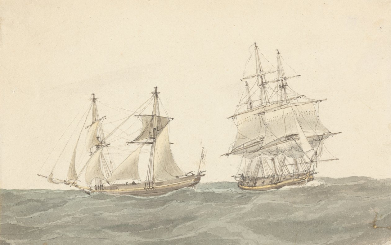 Barquentine og Fregat i Heavy Seas af Joseph Cartwright