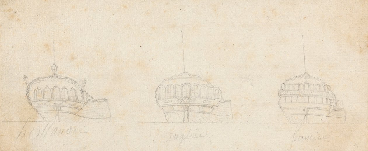 Dekorative stævner af tre skibe af Joseph Cartwright