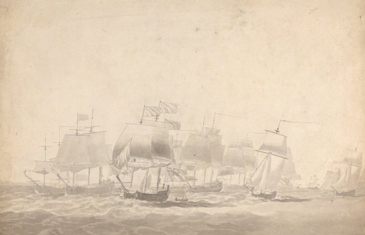 Adskillige Skibe i Formation til Kamp i Svær Søe af Joseph Cartwright