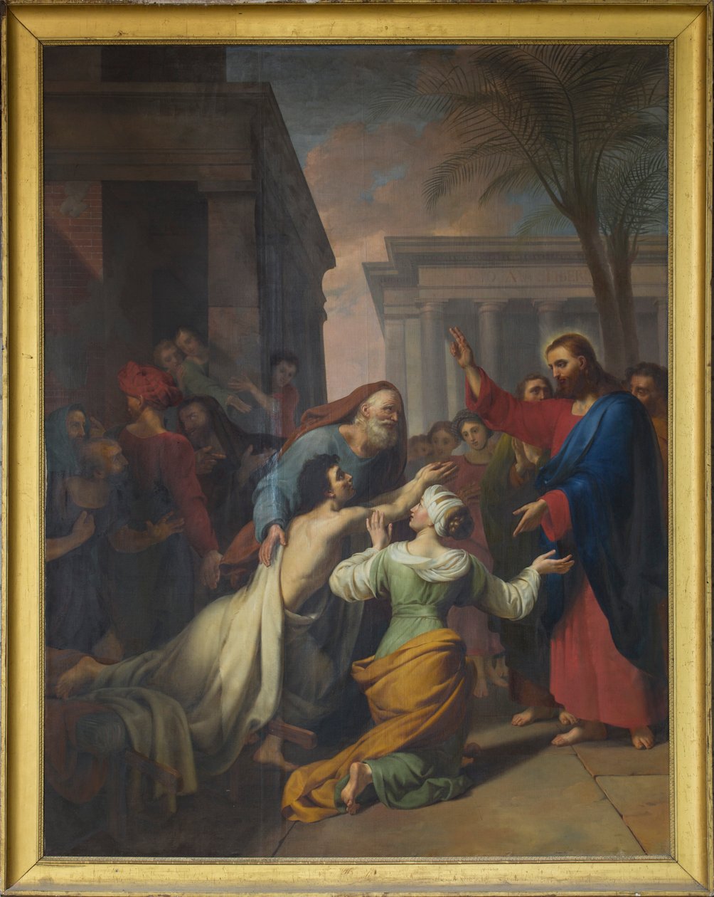 Opstandelsen af enken af Naims søn. Olie på lærred af Jacques Chabord (1786-1848). Skib i katedralen Sens af Joseph Chabord