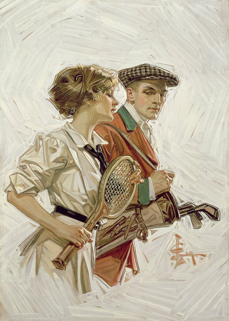 Golf eller tennis?, ca. 1915 (olie på lærred) af Joseph Christian Leyendecker