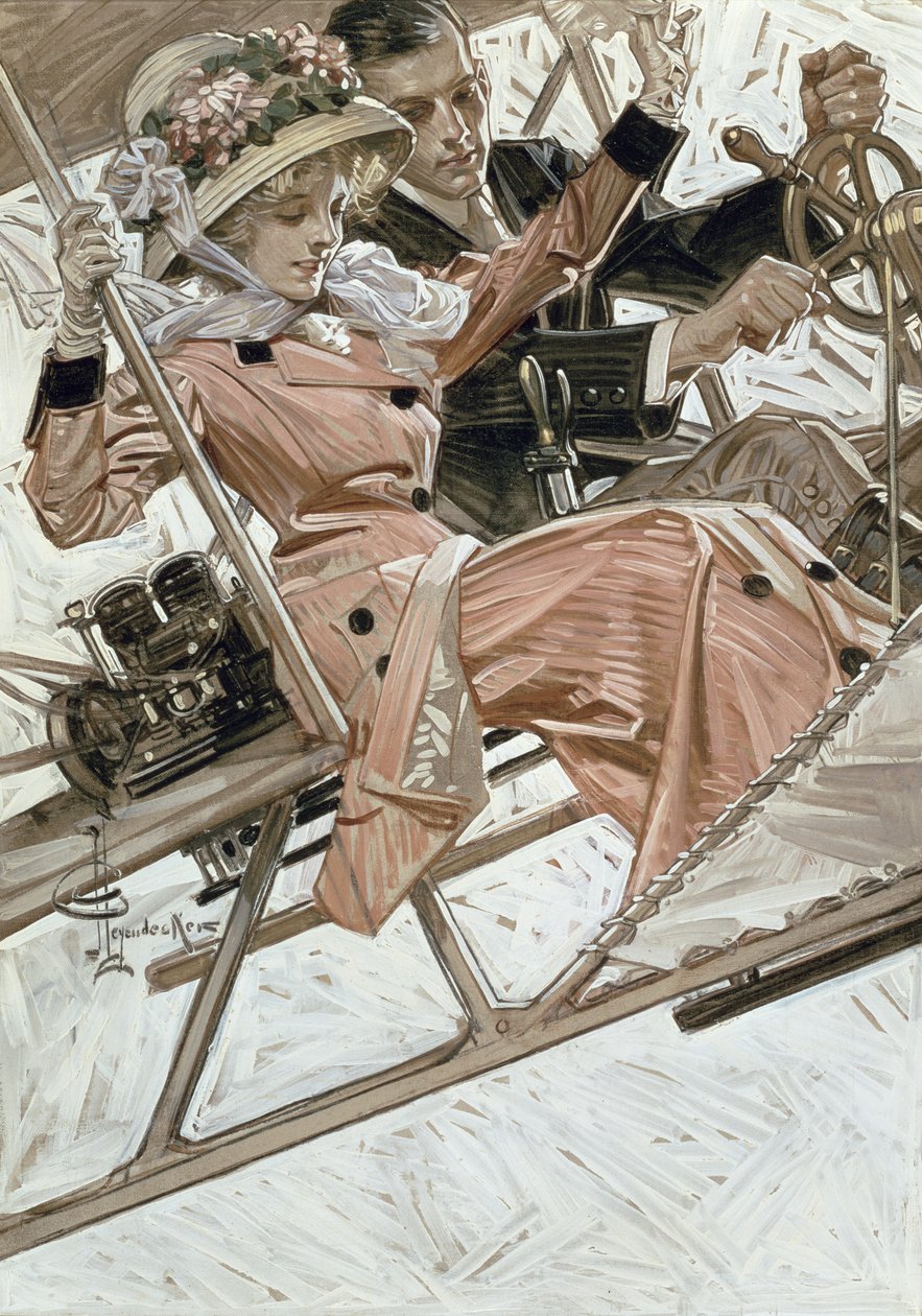 Mand og kvinde i flyvemaskine (olie på lærred) af Joseph Christian Leyendecker