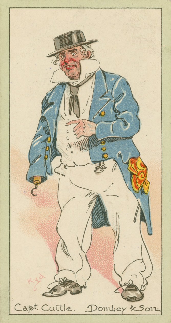 Kaptajn Cuttle, Dombey  Søn (farvelitografi) af Joseph Clayton (1856-1937) (after) Clarke