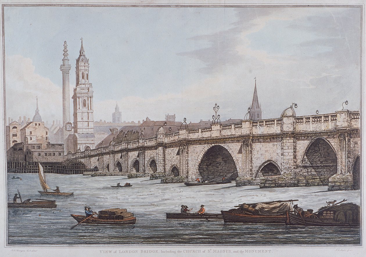 London Bridge old, London, 1790 af Joseph Constantine Stadler