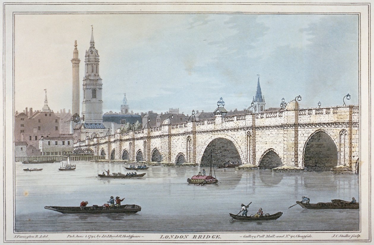 Old London Bridge, 1795 af Joseph Constantine Stadler
