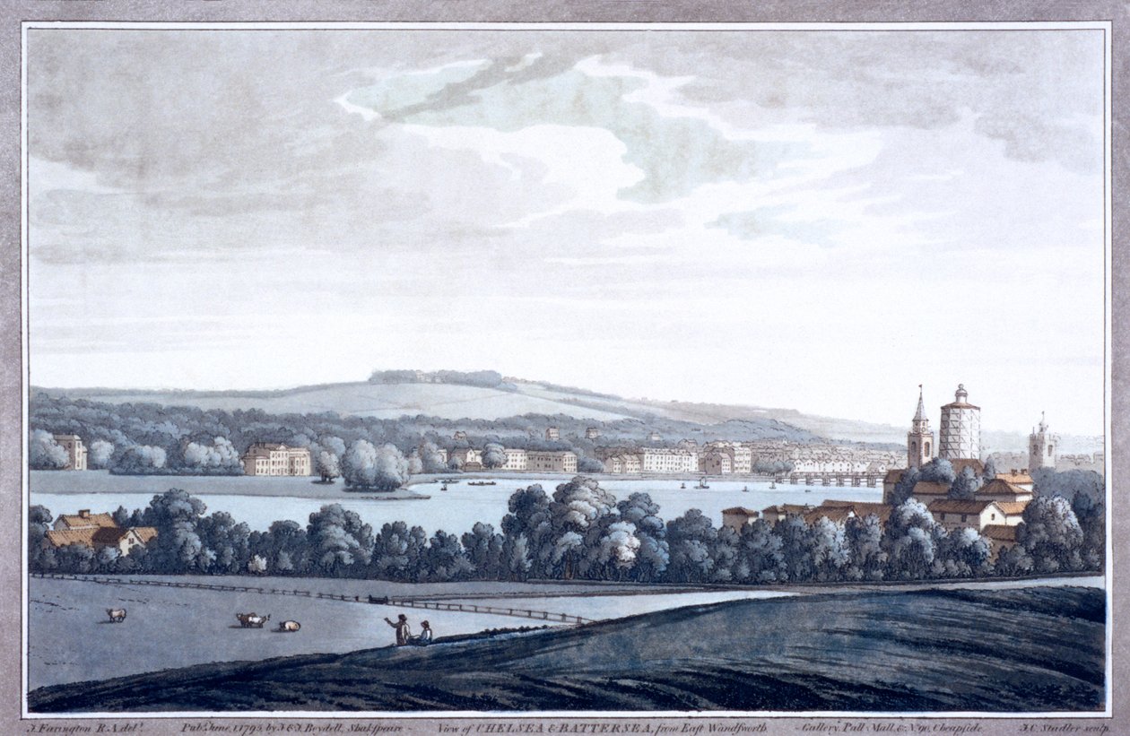 Themsen ved Battersea, London, 1795 af Joseph Constantine Stadler