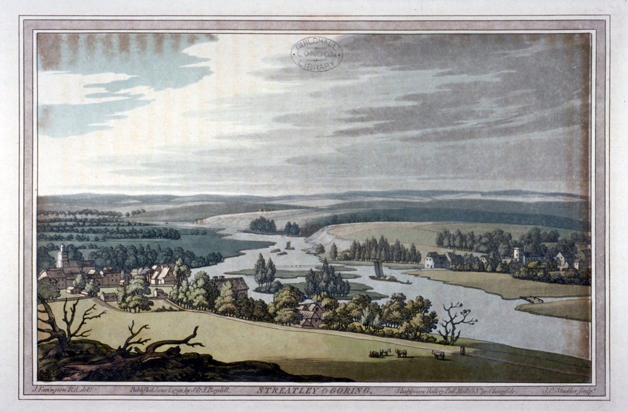 Udsigt over Streatley og Goring i Berkshire og Oxfordshire, 1793 af Joseph Constantine Stadler