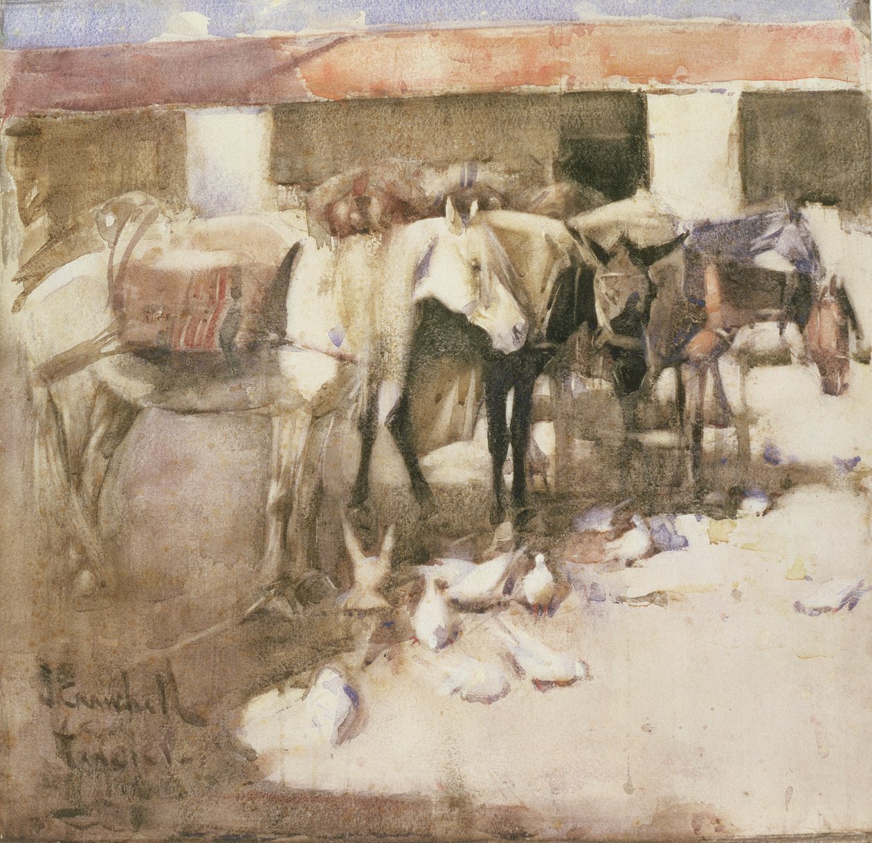 En sangar i Marokko, 1888 (wc og kropsfarve på papir) af Joseph Crawhall