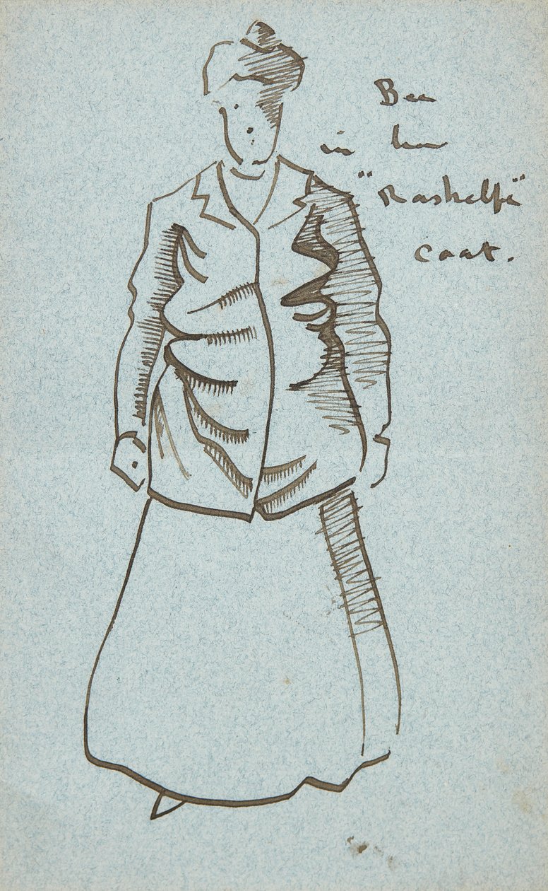 Tante Bee i sin Rashelfe-frakke (pen og blæk) af Joseph Crawhall