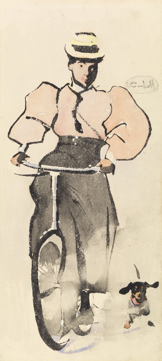 Pige på cykel, ca. 1896 (akvarel på papir) af Joseph Crawhall