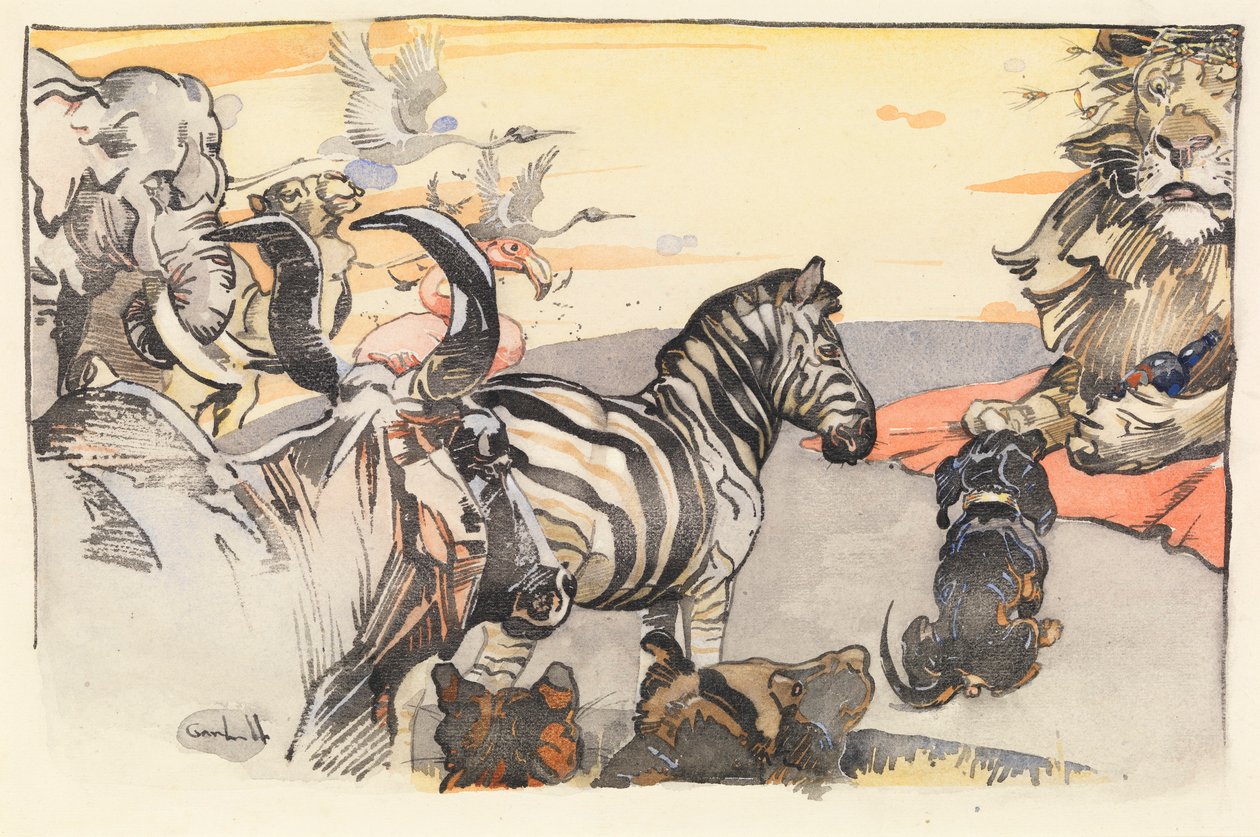 Kong Noble the Lion and his Court (vask på papir) af Joseph Crawhall