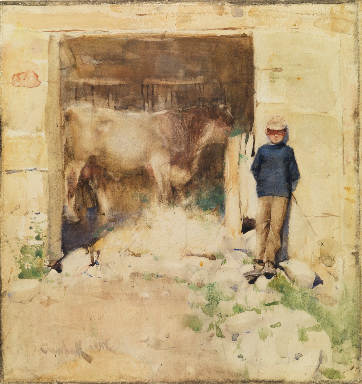 The Byre (akvarel på papir) af Joseph Crawhall