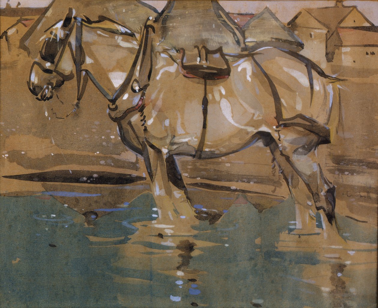 The Drinking Pool (wc & gouache på papir) af Joseph Crawhall