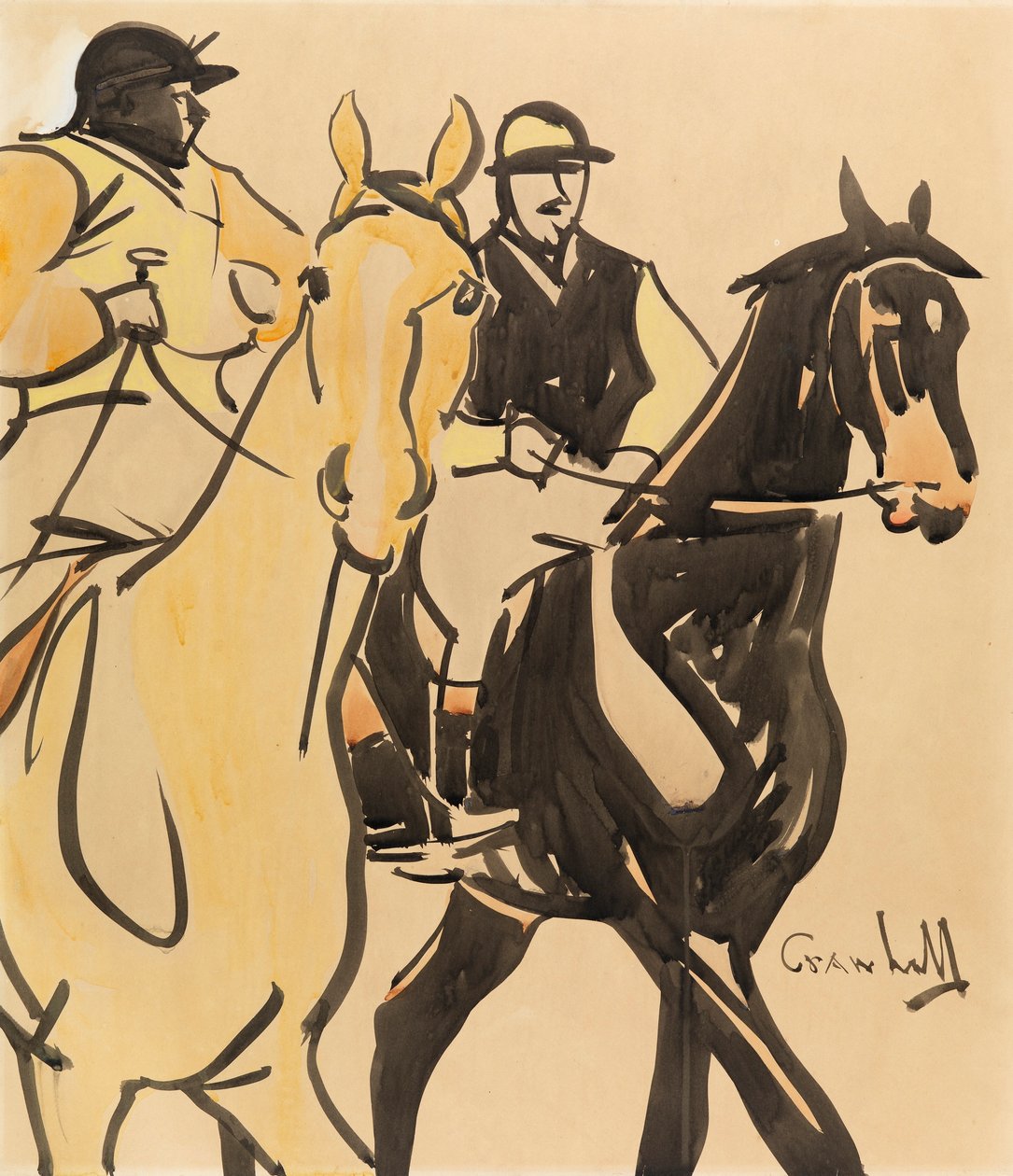 To Gentleman Riders (gouache ombord) af Joseph Crawhall